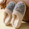 Solid Rhombic Letter Home Slippers Winter Warm Non-slip Floor Bedroom Plush Slipper For Couple House Shoes Women Men - Image 8