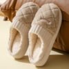 Solid Rhombic Letter Home Slippers Winter Warm Non-slip Floor Bedroom Plush Slipper For Couple House Shoes Women Men - Image 5