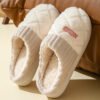 Solid Rhombic Letter Home Slippers Winter Warm Non-slip Floor Bedroom Plush Slipper For Couple House Shoes Women Men - Image 6