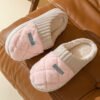 Solid Rhombic Letter Home Slippers Winter Warm Non-slip Floor Bedroom Plush Slipper For Couple House Shoes Women Men - Image 4