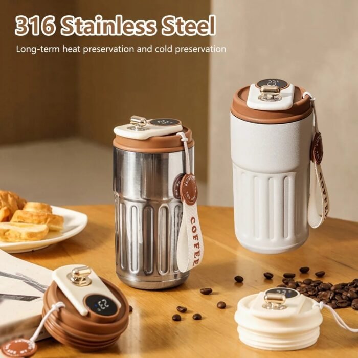 Smart Digital Thermal Bottle Portable Coffee Mug Stainless Steel Water Bottle In-Car Insulated Cup Keep Cold Vacuum Flasks 450ml - Image 1