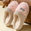 Solid Rhombic Letter Home Slippers Winter Warm Non-slip Floor Bedroom Plush Slipper For Couple House Shoes Women Men - Image 9