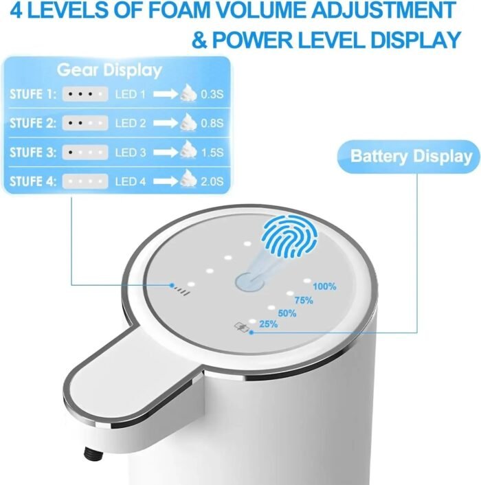 Automatic Soap Dispenser Touchless Foaming Soap Dispenser 380ml USB Rechargeable Electric 4 Level Adjustable Foam Soap Dispenser - Image 7