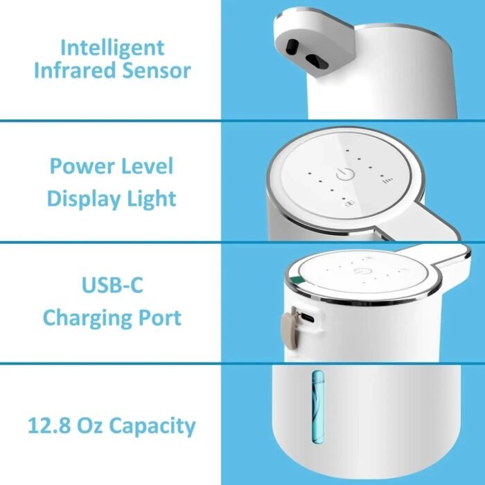 Automatic Soap Dispenser Touchless Foaming Soap Dispenser 380ml USB Rechargeable Electric 4 Level Adjustable Foam Soap Dispenser - Image 3