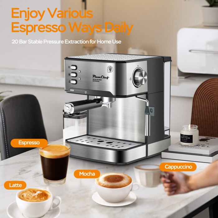 20 Bar Professional Espresso Machine With Milk Frother, Single & Double Shot, ESE Pod Compatible, Visual Display Of Pressure, Removable Water Tank For Cappuccino, Latte, Machiato For Home Barista - Image 5