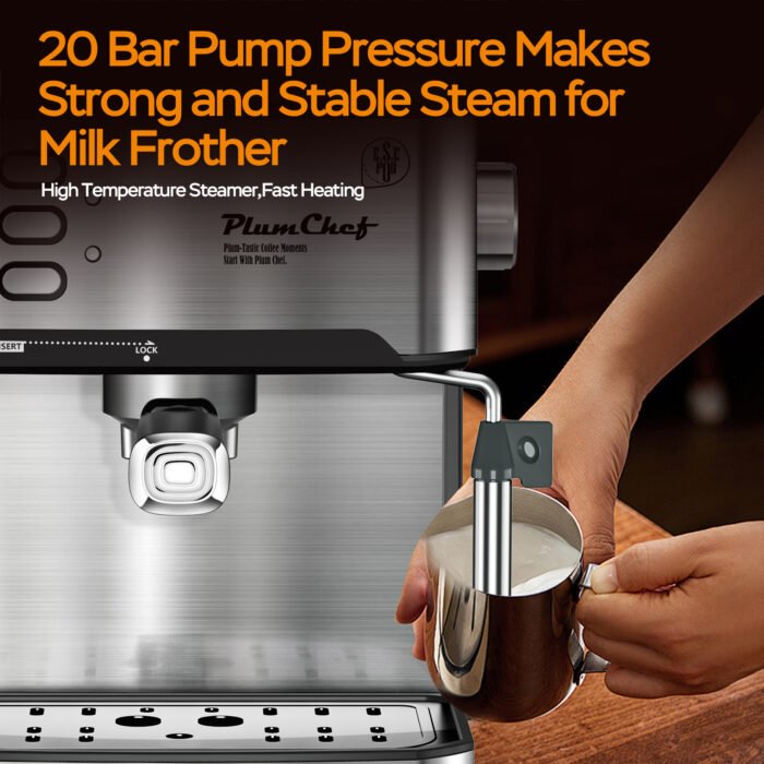 20 Bar Professional Espresso Machine With Milk Frother, Single & Double Shot, ESE Pod Compatible, Visual Display Of Pressure, Removable Water Tank For Cappuccino, Latte, Machiato For Home Barista - Image 4
