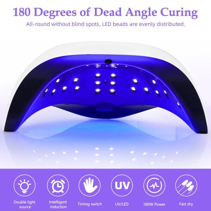 YEVYO 180W UV LED Nail Lamp With 3 Timers And Automatic Sensor Professional Nail Light - White - Image 5