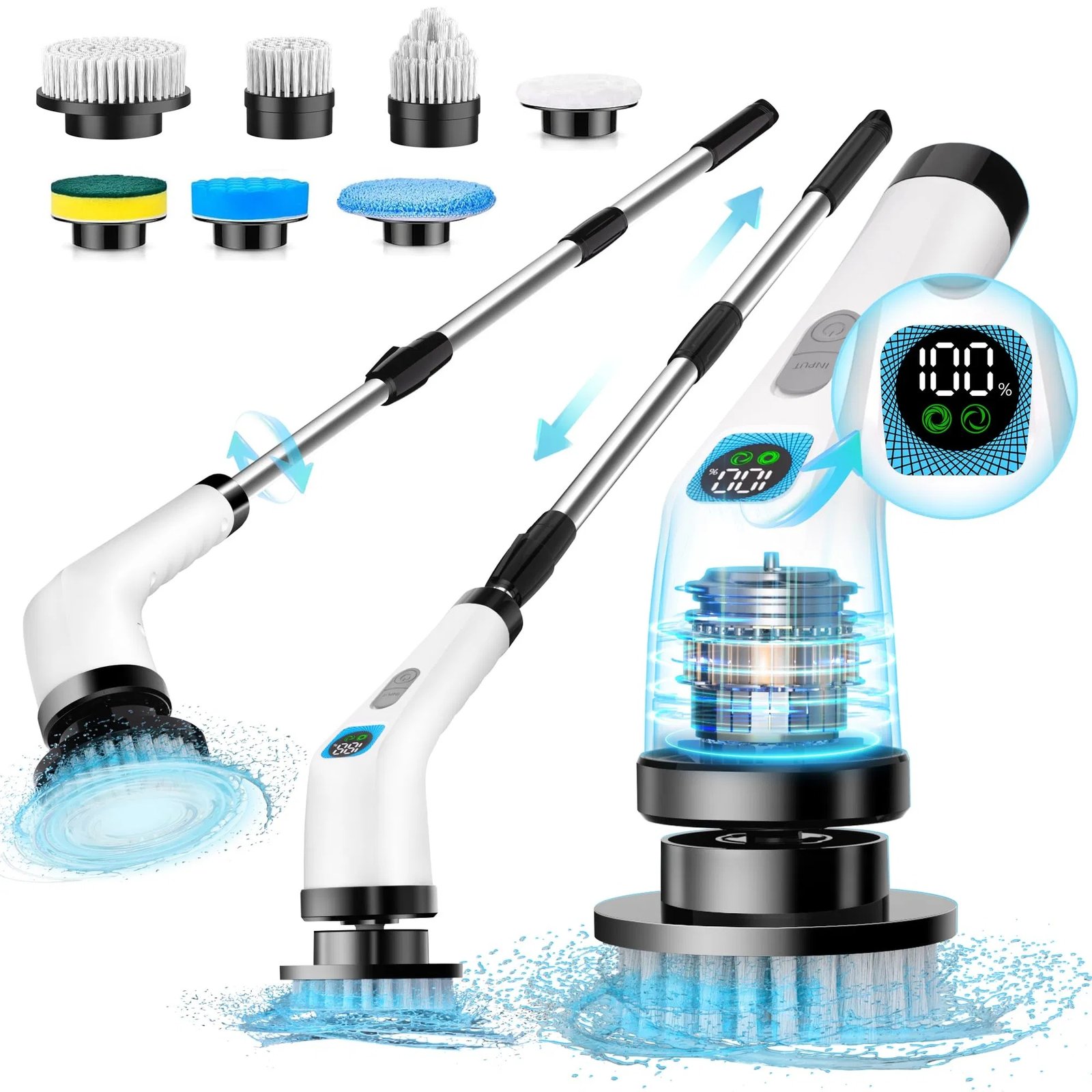 1932702968050880512.jpg Electric Spin Scrubber For Cleaning - Bathroom Floor Shower Scrubber With Long Handle Cordless Handheld Power Spin Brush, IPX7 7in1 400RPM LED-Screen Fast Charging Ship By WFS Multichannel - Image 1