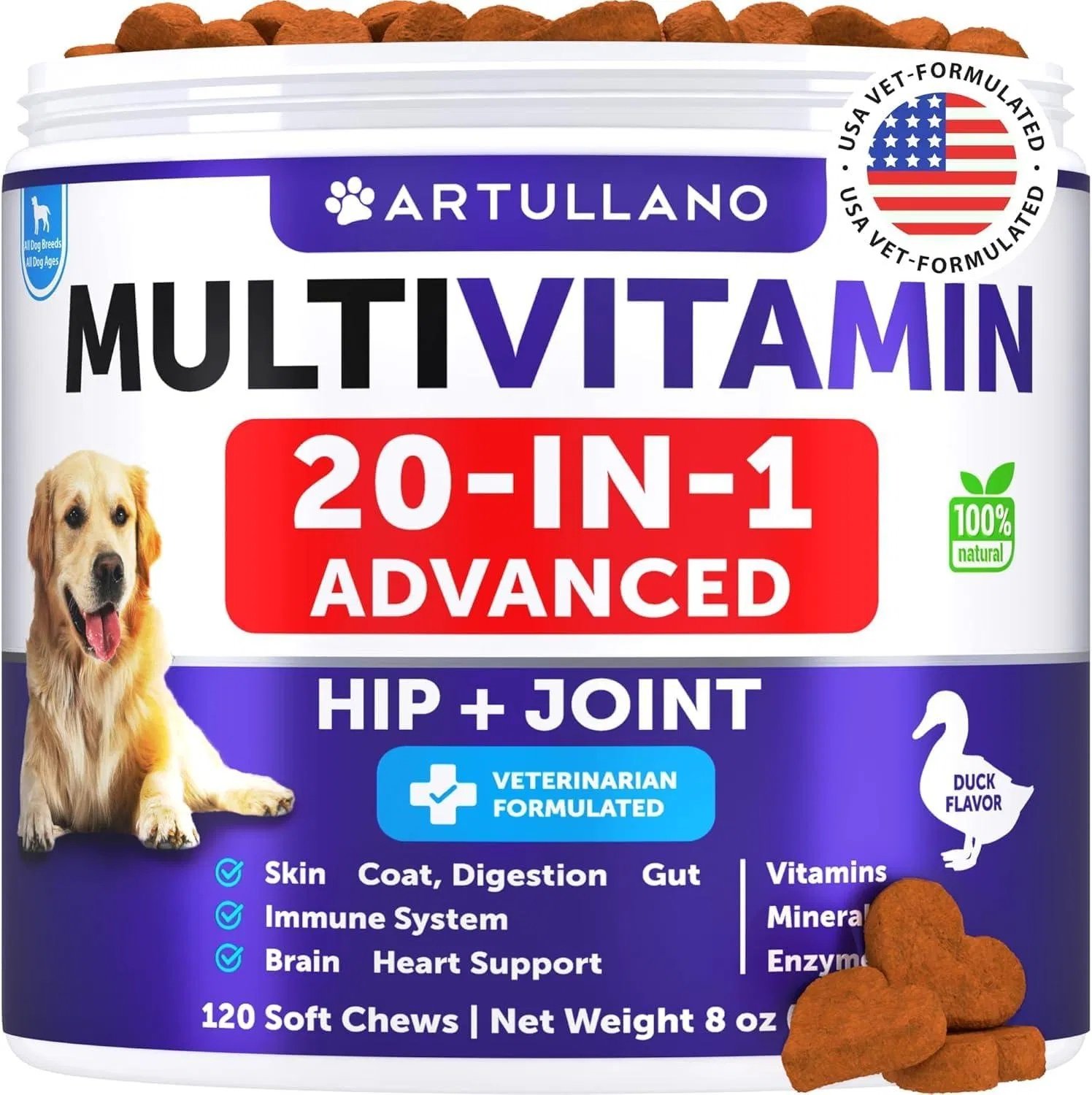 e34a3d3d-41b6-466d-9f2d-d7d1aa21a447.jpg Dog Multivitamin Chewable With Glucosamine 20 In 1 Dog Vitamins And Supplements Senior & Puppy Multivitamin For Dogs Pet Joint Support Health Immunity Mobility Gut Skin 120 Chews - Image 1
