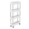 4 Tier Slim Storage Cart Mobile Shelving Unit Organizer Slide Out Storage Rolling Utility Cart Tower Rack For Kitchen Bathroom Laundry Narrow Places, Plastic & Stainless Steel, White - Image 2