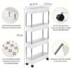 4 Tier Slim Storage Cart Mobile Shelving Unit Organizer Slide Out Storage Rolling Utility Cart Tower Rack For Kitchen Bathroom Laundry Narrow Places, Plastic & Stainless Steel, White - Image 6